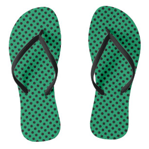Black Polka Dots on Shamrock Green Thongs