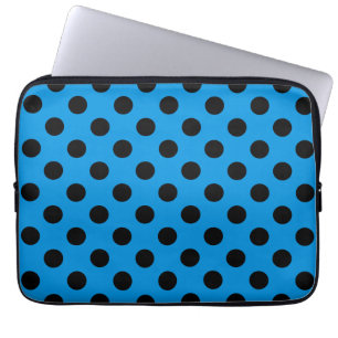 Black polka dots on sky blue laptop sleeve
