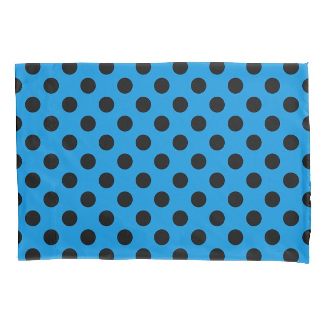 Black polka dots on sky blue pillowcase (Front)