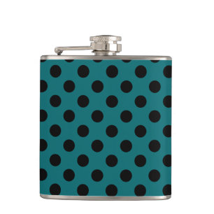 Black polka dots on teal hip flask