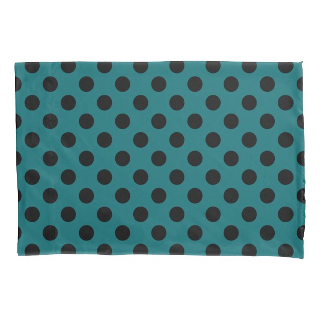 Black polka dots on teal pillowcase (Front)