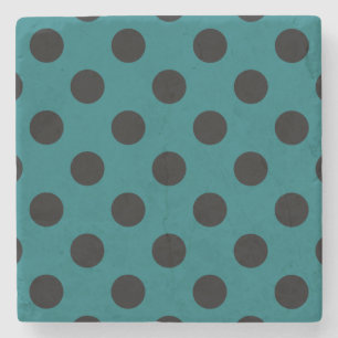 Black polka dots on teal stone coaster