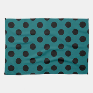 Black polka dots on teal tea towel