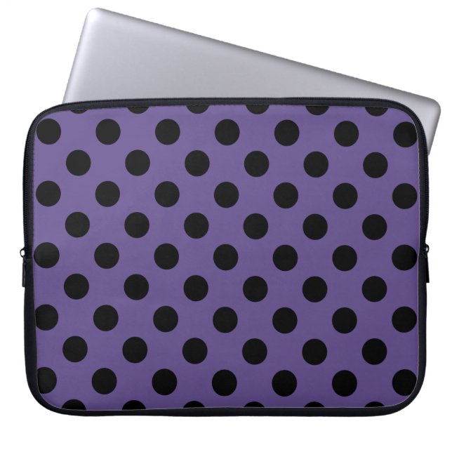 Black polka dots on ultra violet laptop sleeve (Front)