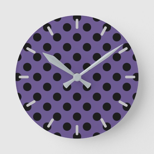 Black polka dots on ultra violet round clock (Front)