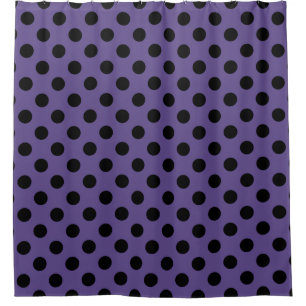 Black polka dots on ultra violet shower curtain