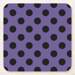 Black polka dots on ultra violet square paper coaster