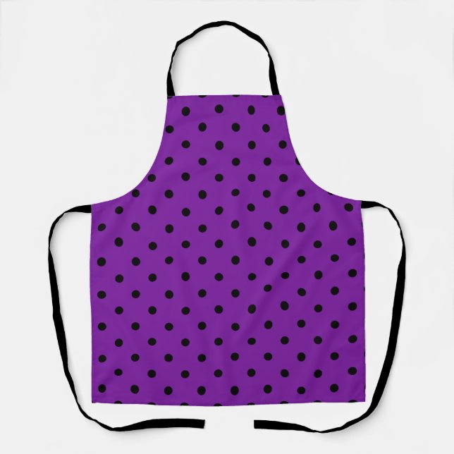 Black Polka Dots on Violet Purple Apron (Front)