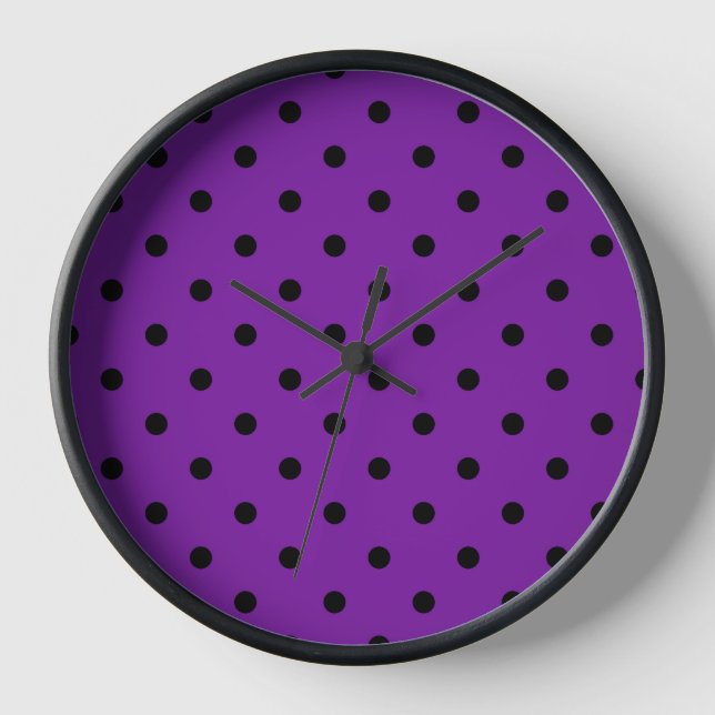 Black Polka Dots on Violet Purple Clock (Front)