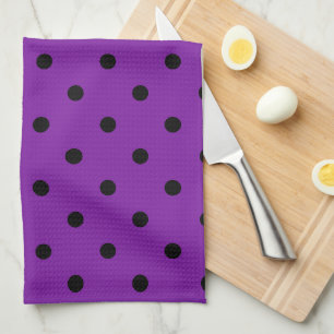 Black Polka Dots on Violet Purple Tea Towel