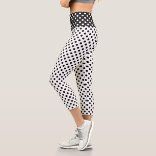 Black Polka Dots on White Background Capri Leggings