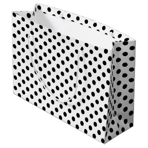 Black Polka Dots on White Background Large Gift Bag