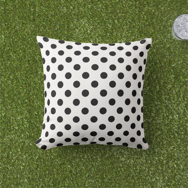 Black Polka Dots on White Background Throw Pillow (Grass)