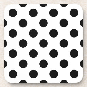 Black polka dots on white coaster