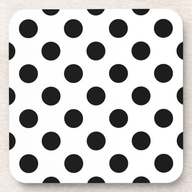Black polka dots on white coaster (Front)