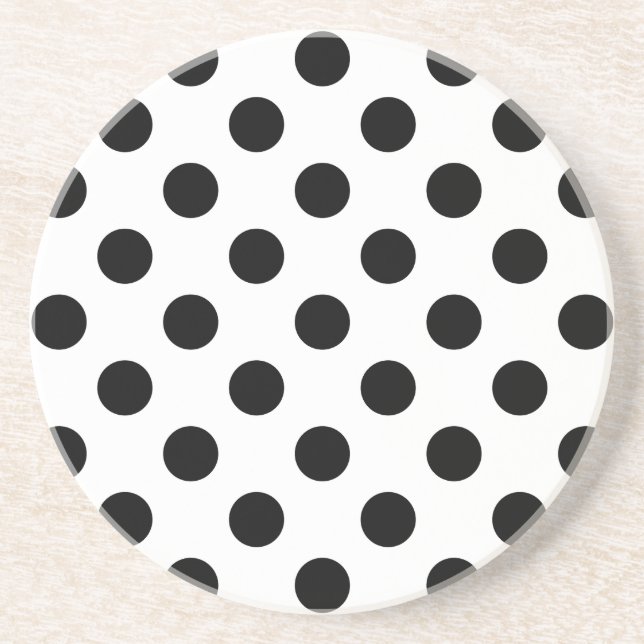 Black polka dots on white coaster (Front)