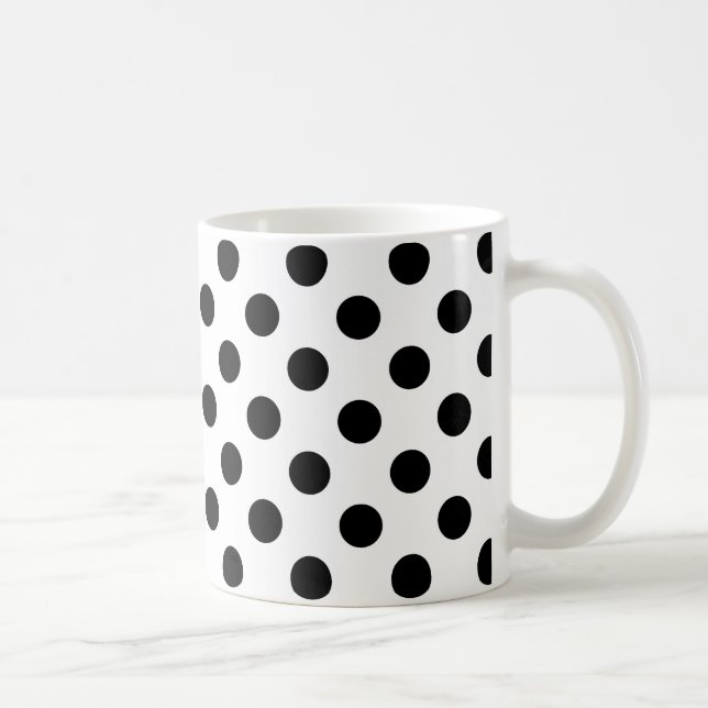 Black polka dots on white coffee mug (Right)