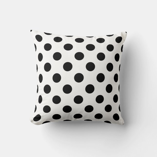 Black polka dots on white cushion (Front)