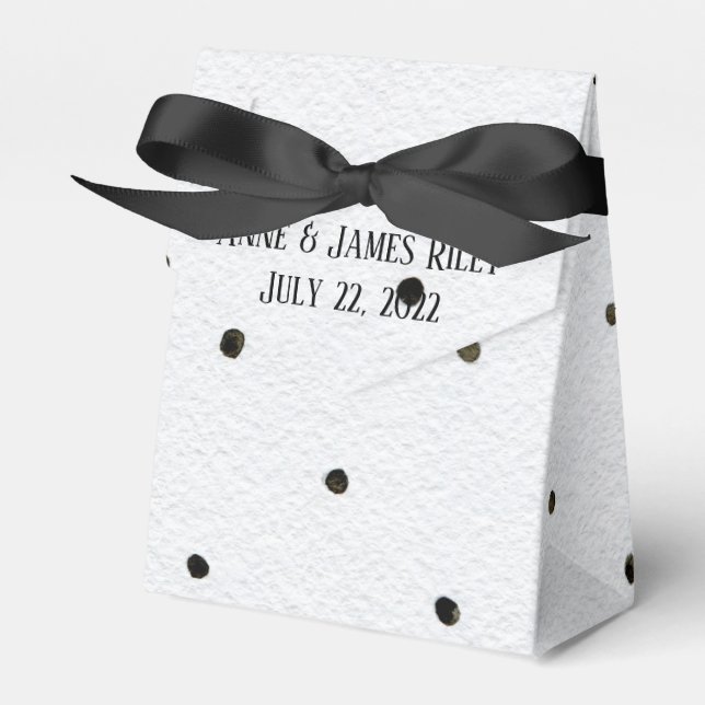 black polka dots on white favour box (Front Side)