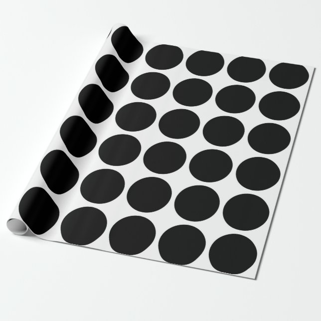 Black Polka Dots on White gift wrap (Unrolled)