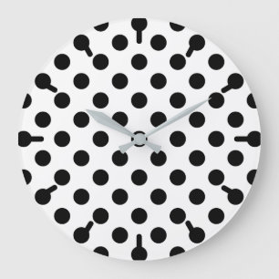 Black polka dots on white large clock