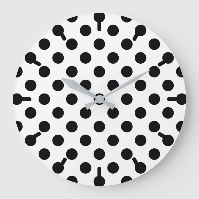 Black polka dots on white large clock (Front)