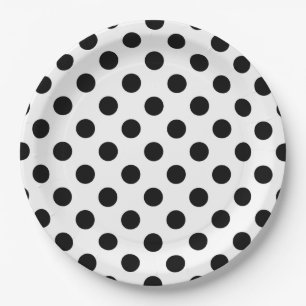 Black polka dots on white paper plate