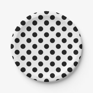 Black polka dots on white paper plate