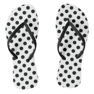 Black polka dots on white thongs