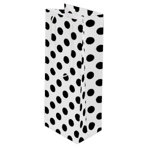 Black polka dots on white wine gift bag
