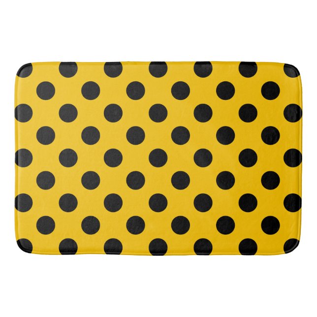 Black polka dots on yellow bath mat (Front)