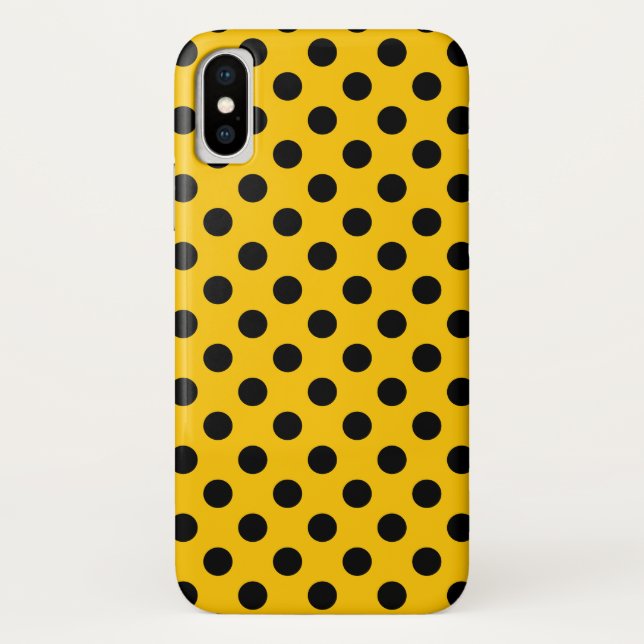 Black polka dots on yellow Case-Mate iPhone case (Back)