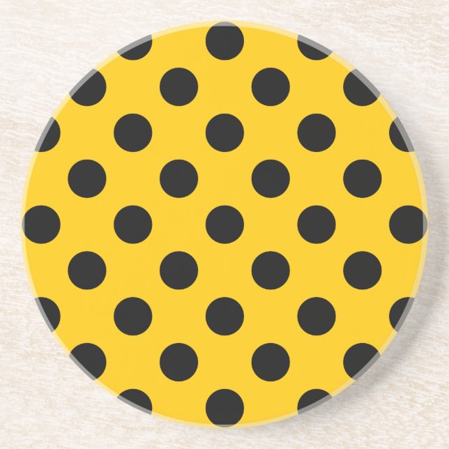Black polka dots on yellow coaster (Front)