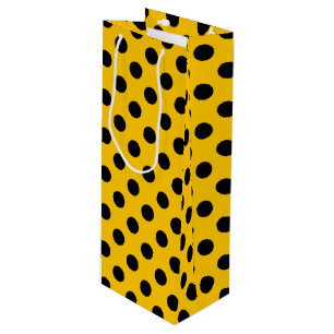 Black polka dots on yellow wine gift bag