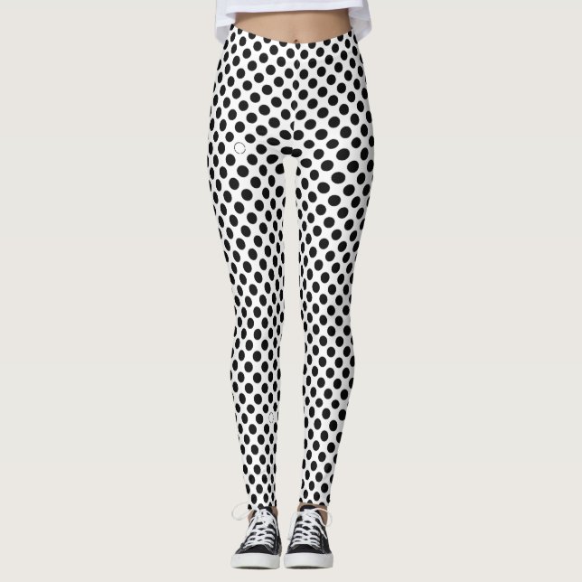 Black polka dots pattern on white leggings (Front)