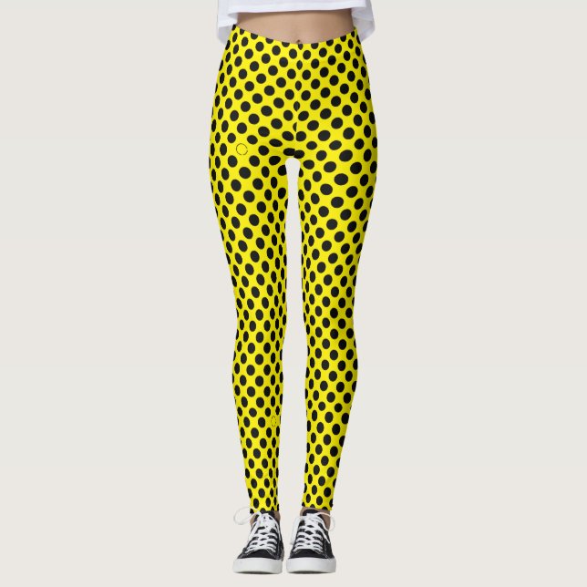 Black polka dots pattern over yellow leggings (Front)