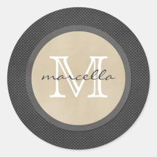 Black Polka Dots Small Monogram Classic Round Sticker