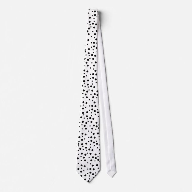 Black Polka Dots Various Sizes on White Ties (Front)