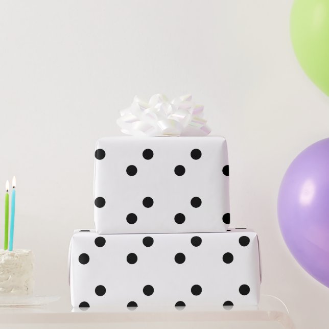 Black Polka Dots White Custom Colour Holiday 2023 Wrapping Paper (Party Gifts)