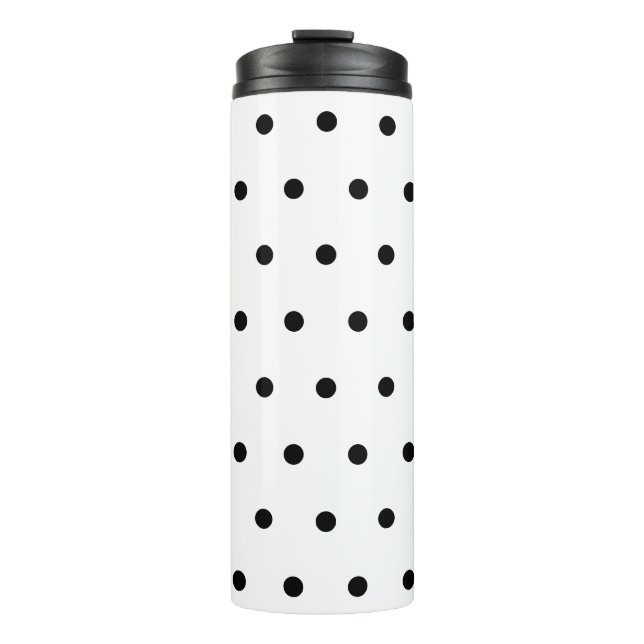 Black Polka Dots White Thermal Tumbler (Front)