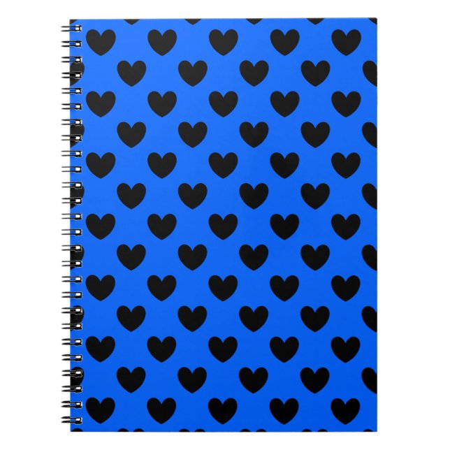 Black polka hearts on blue notebook (Front)