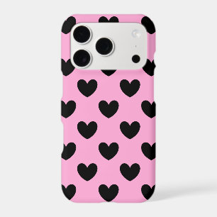 Black polka hearts on cotton candy pink