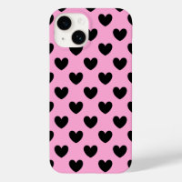 Black polka hearts on cotton candy pink