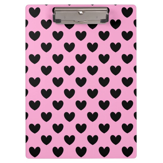 Black polka hearts on cotton candy pink clipboard (Front)