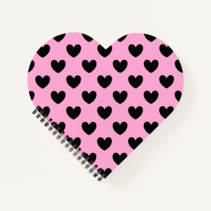 Black polka hearts on cotton candy pink notebook