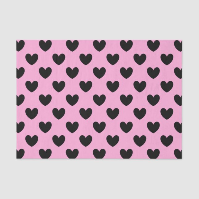 Black polka hearts on cotton candy pink tissue paper (Front)