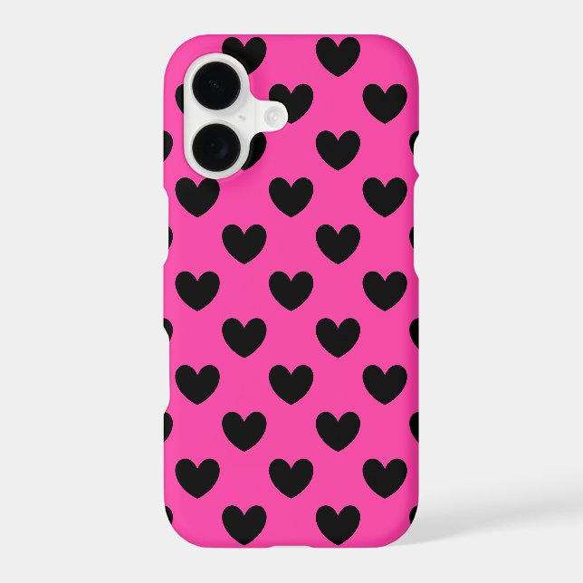 Black polka hearts on fuchsia pink (Back)