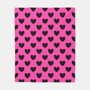 Black polka hearts on fuchsia pink fleece blanket