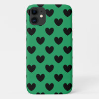 Black polka hearts on Kelly green