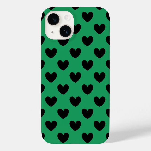 Black polka hearts on Kelly green Case-Mate iPhone Case (Back)